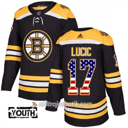 Barn Ishockey Boston Bruins Tröja Milan Lucic 17 Adidas 2017-2018 Svart USA Flag Fashion Authentic